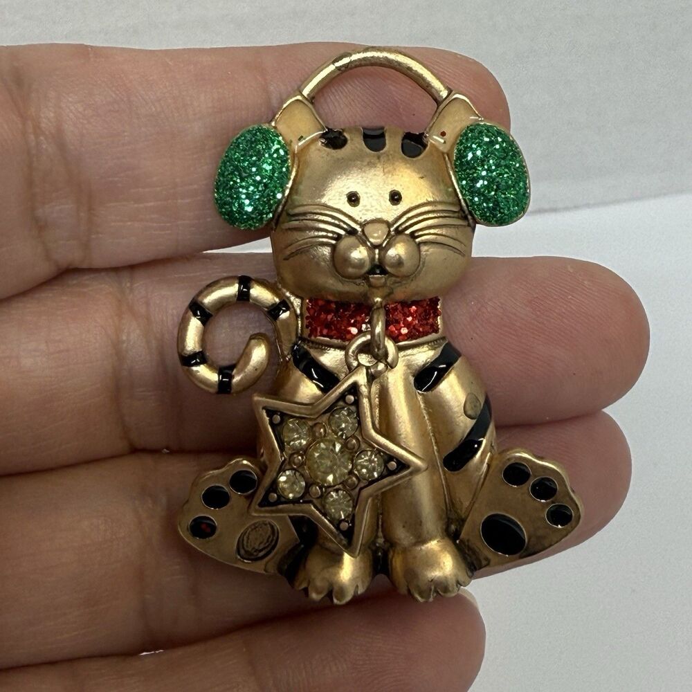 Kenneth Cole “Friends Are The Greatest Gift” Cat With Earmuffs Holiday Brooch